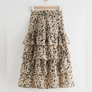 &Other Stories Belted Floral Ruffle Midi Skirt